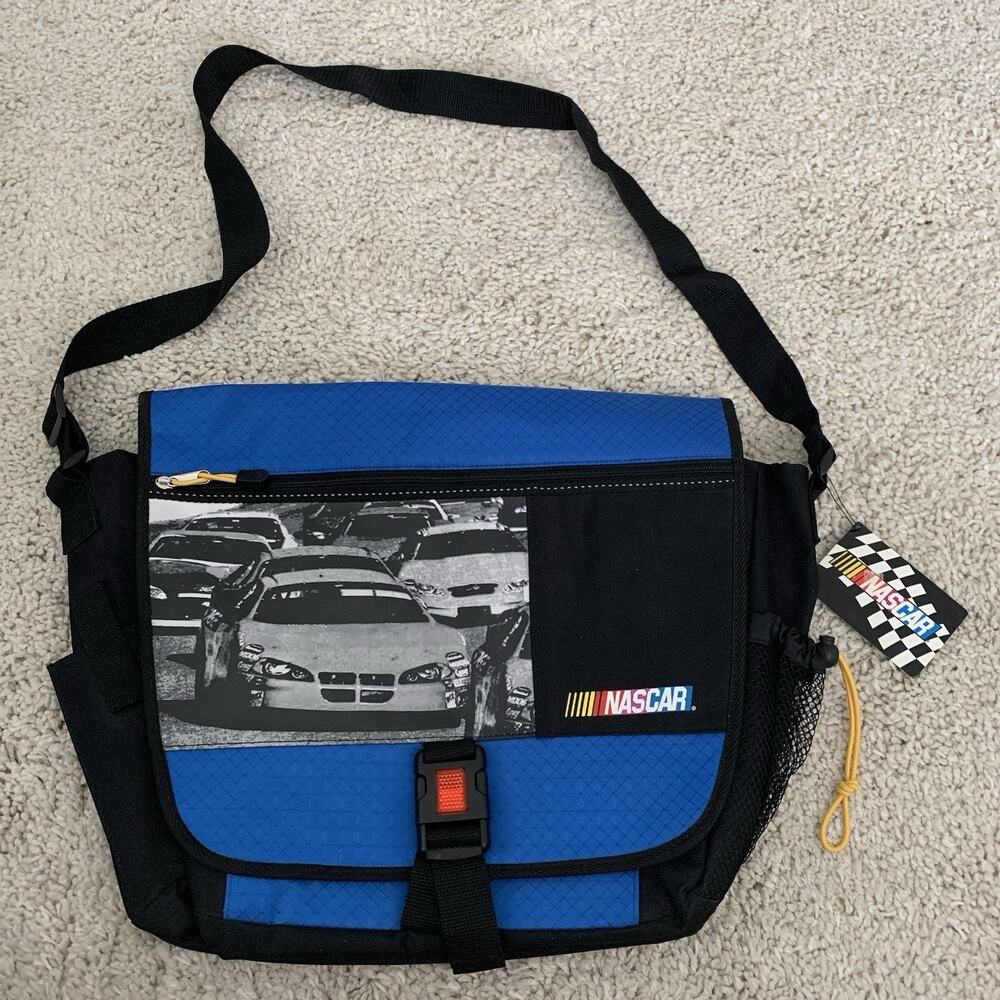 NASCAR Messenger Bag Mens / Unisex Licensed Crossbody Blue/Black Zip Pockets NEW